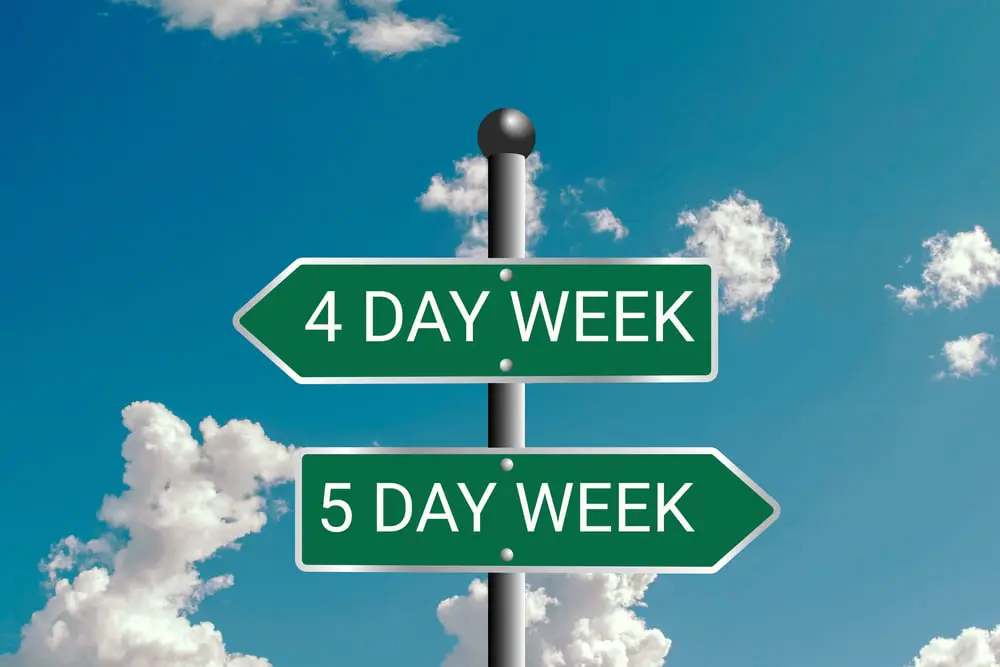 Image of a road sign showing a four day work week